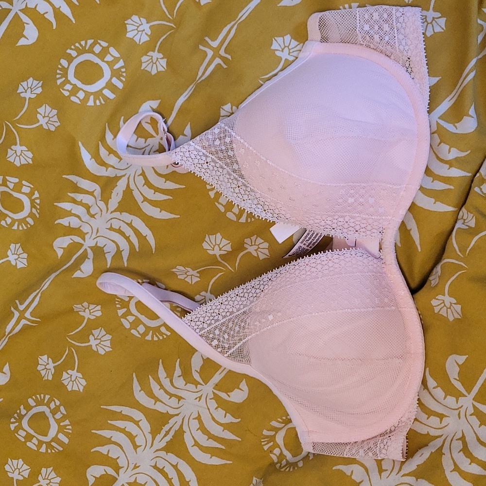 Victoria Swcret Plunge bra with lace overlay